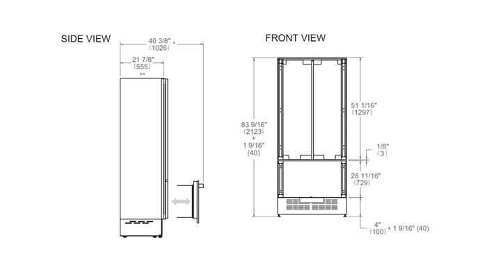 90cm built-in french door refrigerator, paner ready with ice maker and water dispenser | Bertazzoni